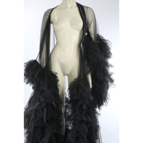 Black Sheer Tulle Puffy Robe Gown Dramatic Layered Boudoir Photoshoot Dress S - Picture 4 of 16